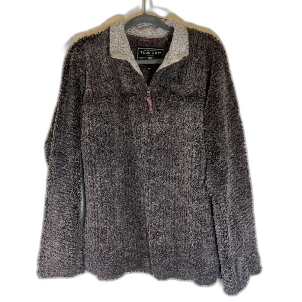 True‎ Grit Quarter Zip Pullover Jacket Mens Size Small Gray Fleece Sherpa